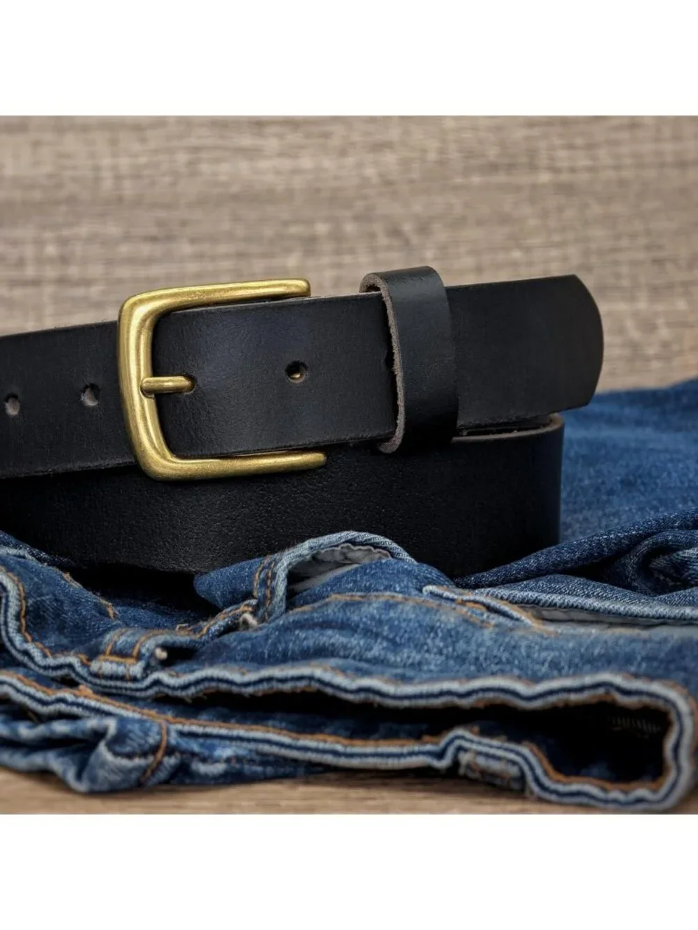 34mm Full Grain Leather Belt with Brass Buckle - Made in England, Stylish